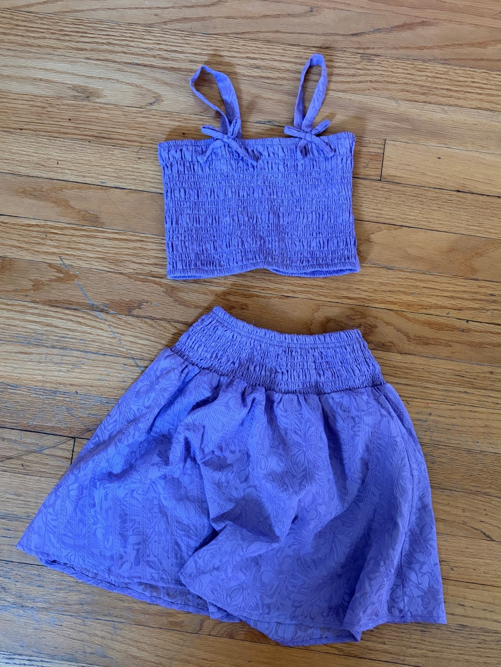 BCBG Purple Girls Two-Piece Smocked Top & Skirt Set
